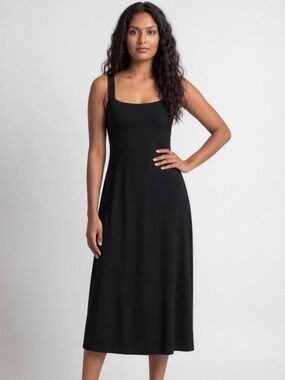 Linen/Rayon Old Navy Black Flared Sleeveless Tank Midi Dress